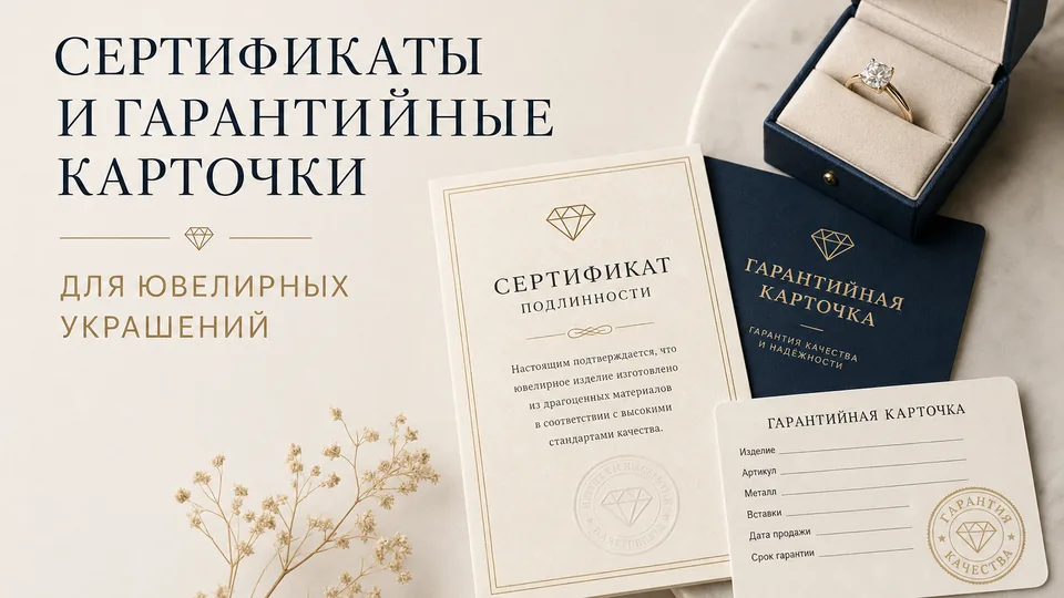 Сертификаты и гарантийные карточки для ювелирных украшений: оформление и печать