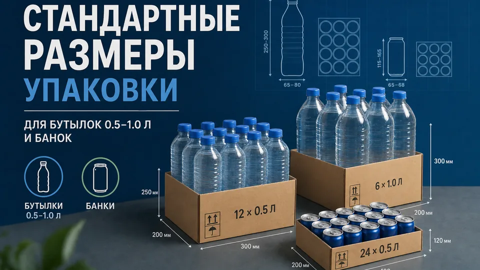 Стандартные размеры упаковки для бутылок 0.5–1.0 л и банок